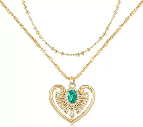 MTMY Layered Heart Necklaces for Women Stackable 14K Gold Plated Chain Necklace Layering CZ Heart Pendant Choker Necklaces Trendy Jewelry Set Gifts