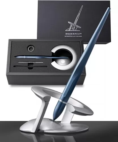 novium Hoverpen Interstellar - Futuristic Luxury Pen Made With Aerospace Alloys, Unique Aesthetic, Free Spinning Executive Pen, Gifts for Men & Women (Neptune Blue)
