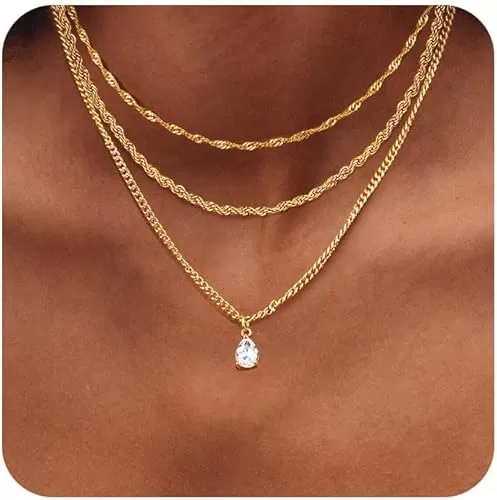 ORAZIO Gold Necklaces for Women, Layered Gold Necklace, 14K Gold Plated Pendant Necklaces, Simple Choker Necklaces Set, Dainty Gold Chain Necklaces, Trendy Gold Stacked Jewelry Gifts for Women