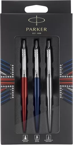 Parker Jotter London Trio Discovery Pack: Ballpoint Pen (Royal Blue) Gel Pen (Red Kensington) & Mechanical Pencil (Stainless Steel)