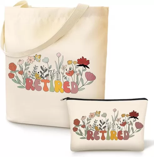 Paterr 2 Pack Retirement Gifts for Women 2025 Canvas Tote Bag for Women Hand Bag with Metal Zipper Set Happy Retirement Gifts for Coworker Teacher Leaving Going Away Shopping Gym Travel Nurses