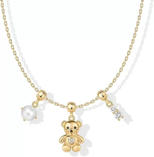 PAVOI Adjustable Whimsical Gold Charm Necklace for Women, 14K Gold Plated Cute Dainty Pendant Necklaces with Charms Set, Hypoallergenic Chain Trendy Cubic Zirconia Heart Religious Sports Pearl Pendant