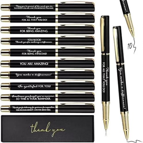 PerKoop 10 Set Thank You Gifts Inspirational Ballpoint Pens with Gift Boxes Bulk Appreciation Party Favors for Employee Coworker Staff Team Friends Office Supplies(Black, Mixed)