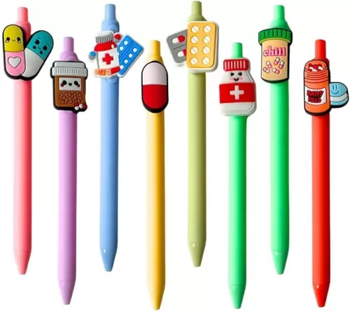 Pharmacy Pens 8PC for Pharmacists; Cute Black Ink for Pharmacy Tech Technician Drug Medicine Syringe Nurse Week Assistant Office Work Essential Supplies Accessories Appreciation Gifts Set