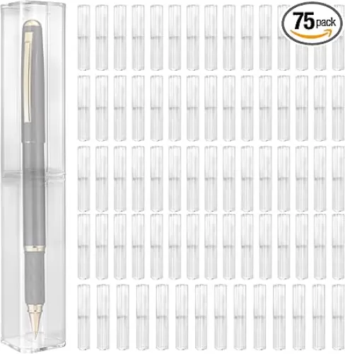 PINGEUI 75 Pack Clear Acrylic Pen Gift Box, Single Pen Storage Box for Office Supply Souvenir Present Packaging