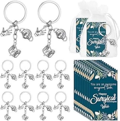 Quelay 12 Set Surgical Tech Keychains Accessories Gifts Instruments Keychains with Thank You Cards Surgical Tech Appreciation Gift for Doctor Technologist Medical Student