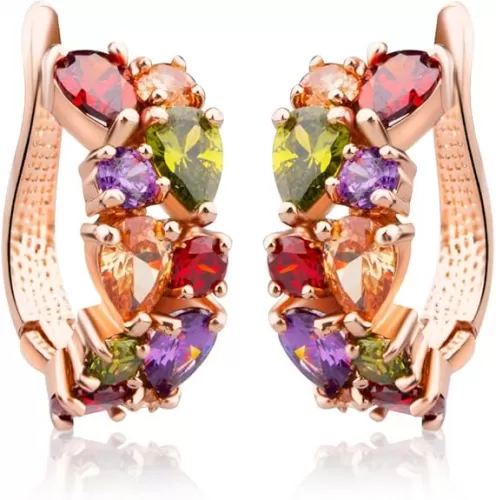 Rose Gold Hoop Earring for Women Multicolored Crystal Earring Sterling Silver Multi Gemstone Earrings Amethyst Ruby Sapphire Garnet Earring for Fashion Jewelry Ideal Valentine