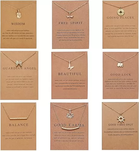 Rrdaily Stylish 9Pcs Gold Plated Necklace Set for Women, Simple Wings Butterfly Pendant Collarbone Necklace, Striking Friendship Birthday Festival Jewelry Gifts