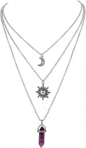 Sacina Gothic Layered Crystal Sun and Moon Necklace, Moon and Sun Pendant, Gothic Goth Emo Grunge Necklace, Goth Jewelry, Halloween Christmas Jewelry Gift For Women