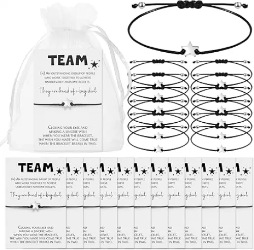 Sasylvia 12 Set Team Appreciation Gifts Bulk Bracelets with Inspirational Cards Back to School Team Building Star Bracelets Organza Bag Gifts for Coworker Teachers Employees Volunteer