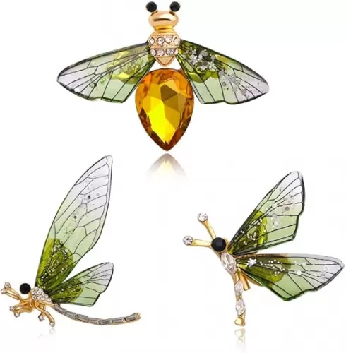 Set of 3 Insect Themed Woman Man Brooch Pin, Crystal Rhinestones Bee Butterfly Dragonfly Brooch Pin Breastpin Jewelry Accessories for Clothes Suit Collar Dress Scarf Decoration Gift…