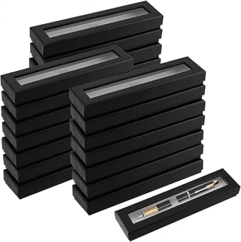 SEUNMUK 42 Pcs Black Empty Pen Gift Box, Cardboard Pen Display Cases with Clear Window, Single pen presentation Packaging Case for Jewelry Gift Business Birthday Souvenir Office Supplies