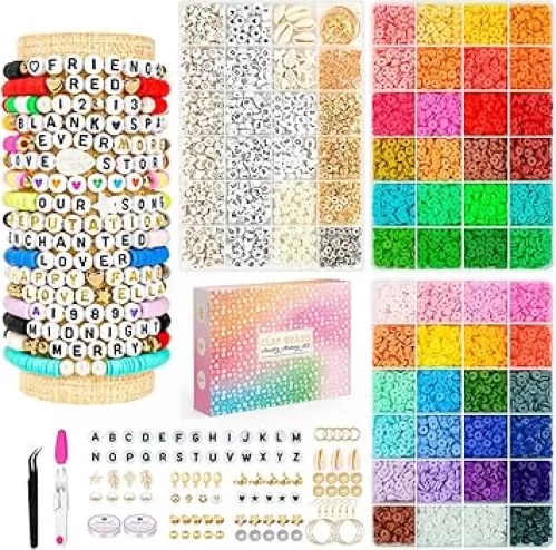 Sistenia Friendship Bracelet Kit, 14, 000pcs 48 Colors Bracelet Making Kit Clay Beads with Number Letter Bead Set Concert Merch Arts and Crafts Gifts for Kids Adults Teen Girls Jewelry Making Supplies