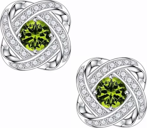 SMILEST Knot Birthstone Stud Earrings, Sparkle Round Cut Birthstone Earrings in 18K White Gold Plated Sterling Silver, Perfect for Women
