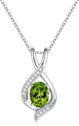 SMILEST Oval Sparkle Birthstone Pendant Necklace, 925 Sterling Silver Gemstone Pendant Anniversary Birthday Gifts for Women Wife Girlfriend Mom Grandma Birthstone Necklace for Women Jewelry Gifts