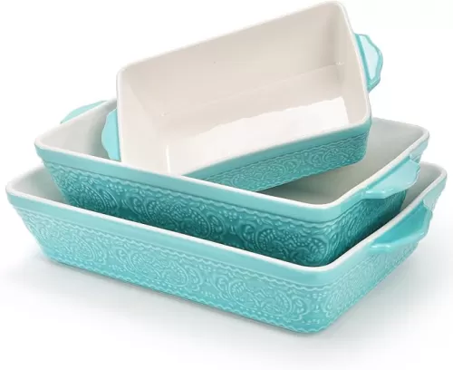 SOUJOY Set of 3 Porcelain Baking Dishes, Casserole Dishes for Oven, Rectangular Bakeware Set with Handles, Lasagna Pan for Cooking, Kitchen, Cake Dinner, Wedding Gift, Banquet and Daily Use