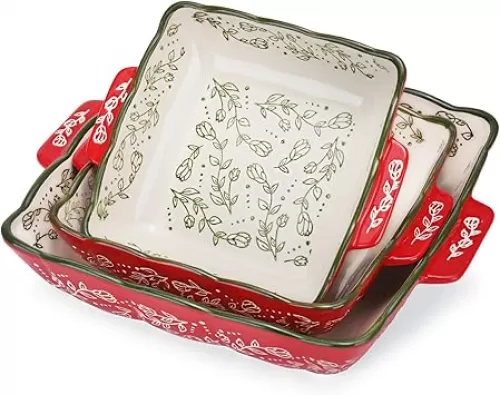 Square Ceramic Baking Dish, 4.7, 3, 1.8 QT Casserole Dishes for Oven, 10x10, 8x8, 6.7x6.7 Baking Deep Dishes Set, Bakeware with Handles for Brownies, Casseroles, Pie, Lasagna & More Home Gift