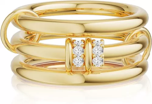 Stackable Rings for Women Non Tarnish, 14K Gold Plated Dainty Cubic Zirconia Rings Multi Chunky Gold Ring Mixed Metal Stacking Rings Set Gold Prom Jewelry for Women Gifts