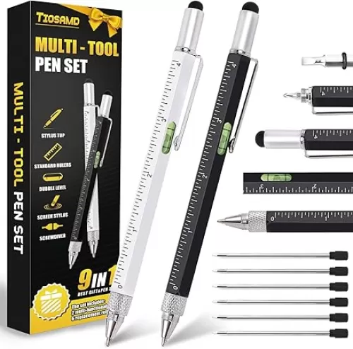 Stocking Stuffers for Men, 9 in 1 Multitool Pen 2Pcs and Refill 6Pcs, Unique Tech Tool Pen from Wife Daughter to Father Boyfriend Husband on Christmas, Birthday, Valentine