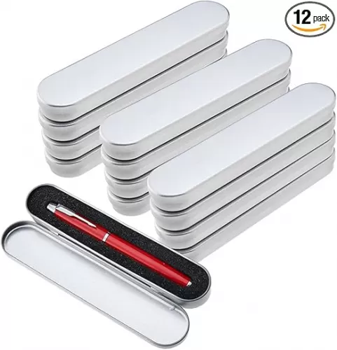 SUPERFINDINGS 12PCS Metal Pen Storage Box Tinplate Boxes with Sponge 17.8x3.7cm Metal Pencil Boxes Pen Gift Boxes Empty Collection Case Set for Pen Pencil Gift Collection Storage