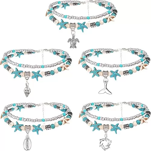 Suyi 5pcs Ankle Bracelets for Women Layered Beach Adjustable Anklets Boho Chain Anklet Foot Jewelry