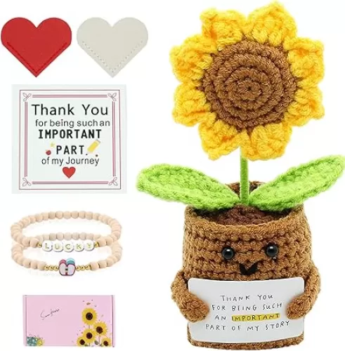 Teacher Appreciation Gift Set - Lucky Emotional Support Sunflower Doll & Keepsakes, Collectible Home & Desk Decor, Thank You Gift for Teachers, Graduation, Last Day of School.