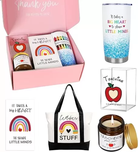 Teacher Appreciation Gifts with 20 OZ Wine Tumbler, Unique Teacher Birthday Gift Set, Thank You Teacher Gifts for Women Men, Christmas Teacher Gifts for Women