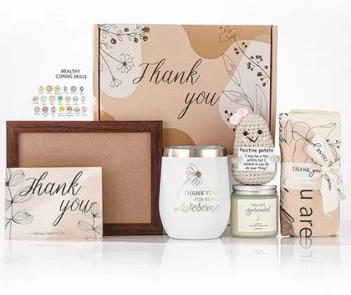 Thank You Gift Set for Women Gratitude Gifts Basket- Photo Frame, Stainless Tumbler, Scented Candle- Ideal for Teacher Appreciation, Employee/Coworker Gifts, Admin Day, Farewell, Teacher, Nurses