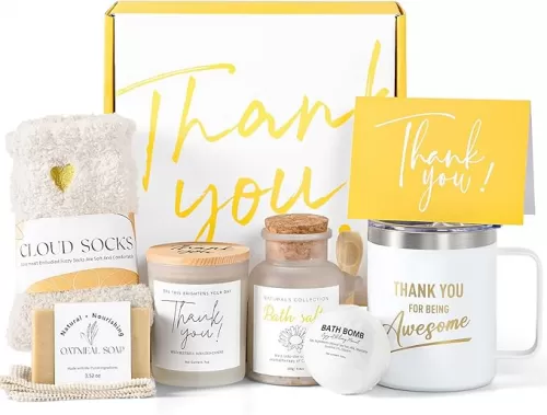 Thank You Gifts for Women, 8pcs Employee Appreciation Gifts Baskets for Women Thank You Farewell Gifts for Coworkers Teacher Boss Hostess Secretary Nurse Mom Pastor- Best Spa Gratitude Box w/Candle