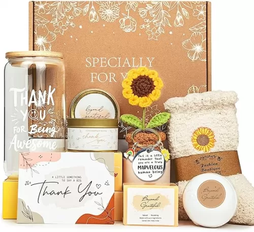 Thank You Gifts for Women, Appreciation Gifts for Coworkers Teacher with 16oz Thank You for Being Awesome Glass, Employee Appreciation Gift Box Thanksgiving Christmas Gift set