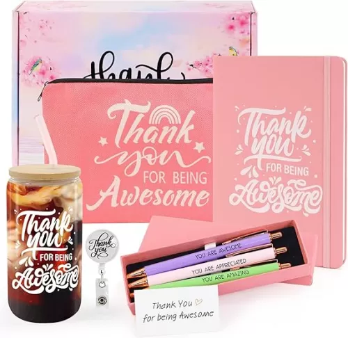 Thank You Gifts For Women, Gifts Set With Cosmetic Bag Glass Cup Notebooks Pens Badge Holders For Employees Teachers Coworkers Nurses Gift