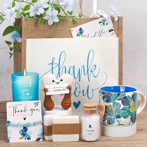 Thank You Gifts for Women, Thank You Gift Set for Coworker, Friend, Teacher, Nurse, Appreciation Gift Basket with Tote Bag Mug, Candle
