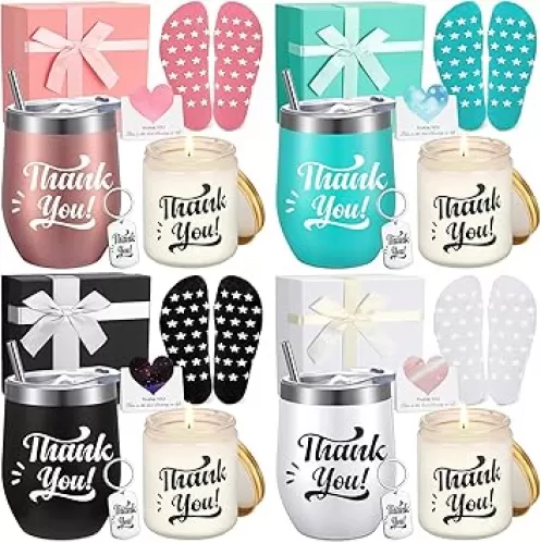 Tioncy 24 Pcs Thank You Gift Baskets for Women Teacher Back to School Spa Birthday Wedding Appreciation Boxes Nurse Employee Basket Relaxation Key Chain Mug Card Sock for Coworker(Thank You)