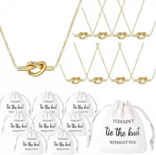 Tondiamo 8 Sets Bridesmaids Proposal Gifts Bridesmaids Pendant Necklace and Linen Cotton Small Drawstring Bags I Couldn