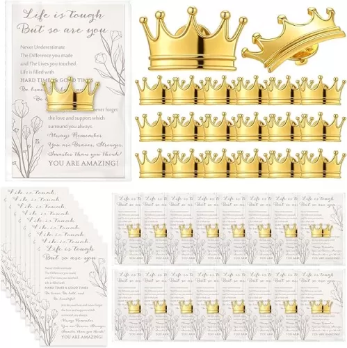 Tondiamo Inspirational Gifts for Women – Crown Brooch Pins with “You Are Amazing” Cards, Back-to-school Supplies, Cancer Awareness Gifts