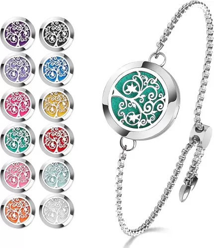 ttstar Essential Oil Diffuser Bracelet Stainless Steel Aromatherapy Locket Adjustable Diffuser Bracelet with 24pcs Refill Pads in 12 Colors Gift Set for Women Girls Mother
