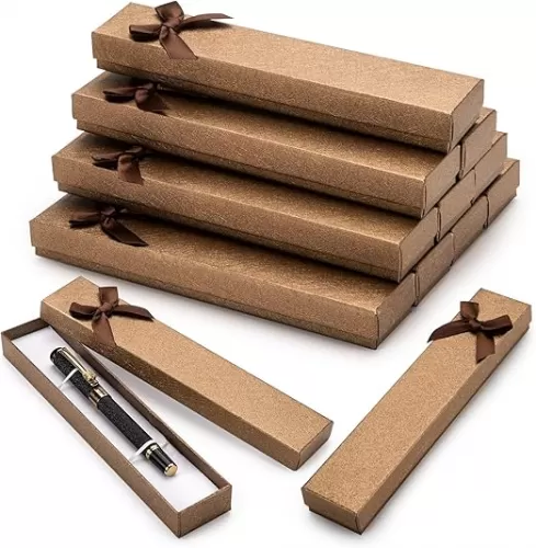 Udefineit 12PCS Empty Pen Presentation Box, Ink Pen Display Boxes Bulk, Brown Cardboard Pen Case, Ballpoint Fountain Pen Jewelry Display Box, Gift Collection Case for Classroom Office Birthday Holiday