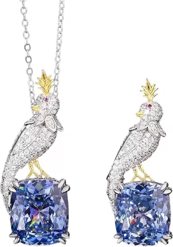 Vintage Bird Pendant Necklace & Brooch Set for Women - with Colored Gemstones, Elegant Bird-Shaped Necklace and Brooch Gift Set