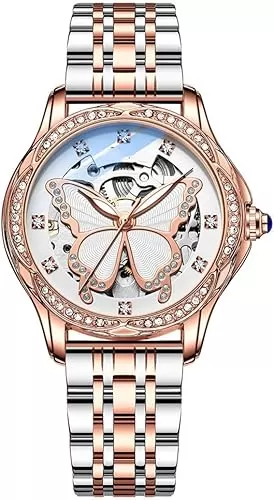 Watches for Women Fashion Casual Dress Watch Waterproof Butterfly Skeleton Dial Automatic Mechanical Watch