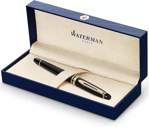Waterman Expert Rollerball Pen, Gloss Black with 23k Gold Trim, Fine Point, Black Ink, Luxury Pen in Gift Box, Great Gift for Coworker