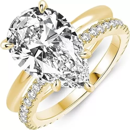 Wedding Engagement Ring Set for Women，Pear Shaped Engagement Golden Size 6-10 Rings For Women, Cubic Zirconia Travel Wedding Ring Jewelry Set Thoughtful Gift For Your Mom, Sister, Wife, Girlfriend