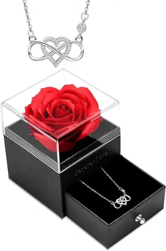 Women Rose and S925 Sterling Silver Love Infinity Heart Necklace Gift Set, Valentines Day Gifts For Her, Wife, Girlfriend, Mom, Birthday, Mother’s Day, Christmas, Anniversary, Thanksgiving
