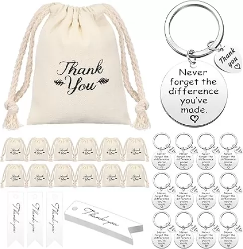 Yinkin 36 Pcs Employee Appreciation Gift for Coworker 2025 Thank You Gifts Bulk Keychain with Drawstring Bags and Cards