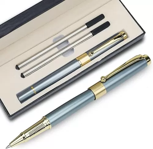 YIVONKA Ballpoint Pen Black Refill, Luxury Ballpoint Line width 0.5mm, Best Ball Pen Gift Set for Men & Women Professional Executive, Office, Nice BallPens Classy Gift Box (Blue)