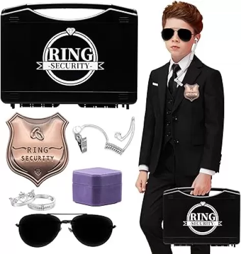 Yuchew Ring Bearer Security Box Gifts Ring Security Wedding Set Accessory, Include Acoustic Earpiece Tube, Sunglass, Badge, Wedding Rings Box with 2 Rings