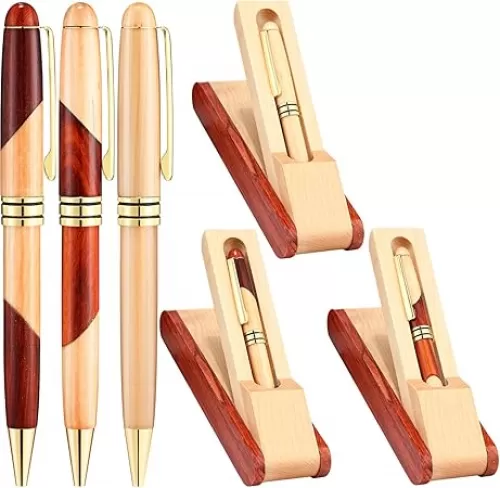Zhanmai 3 Sets Wooden Ballpoint Pen Sets for Men Gift with Business Pen Case Display, Appreciation Gifts for Men Christmas Birthday Employee Office Supplies, Thank You Gifts for Dad Father
