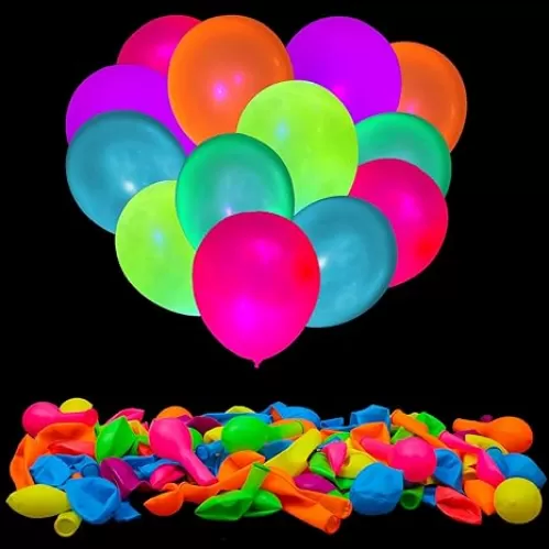 100 Pcs UV Neon Balloons , Neon Glow Party Balloons UV Black Light Balloons Glow in the dark for Birthday Decorations Wedding Glow Party Supplies Blacklight Reactive Fluorescent Balloons