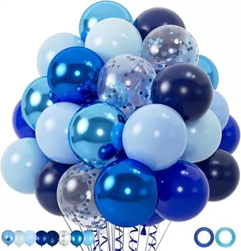 100pcs Blue Balloons Set, 12inch Metallic Chrome Macaron Baby Pearl Navy Royal Blue Balloons for Birthday Wedding Baby Shower Graduation Party Decorations
