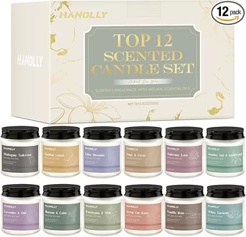 12 Pack Candles for Home Scented, Aromatherapy Candles Gifts Set for Women, Lavender, Vanilla, Rose, Eucalyptus Candle, 42OZ Natural Soy Wax Long Lasting Jar Candle, Birthday, Thanksgiving Day Present