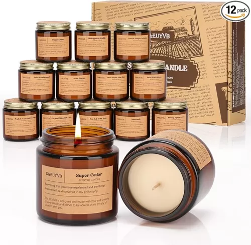 12 Pack Candles for Home Scented, Scented Candles Gift Set for Women, Natural Soy Wax Amber Jar Candle Set for Men, Aromatherapy Candle for Birthday, Mother